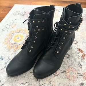 Black Leather Lace-Up Ankle Boots